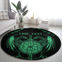 Personalized Viking Dragon Round Carpet with Sword Green Scandinavian Tattoo