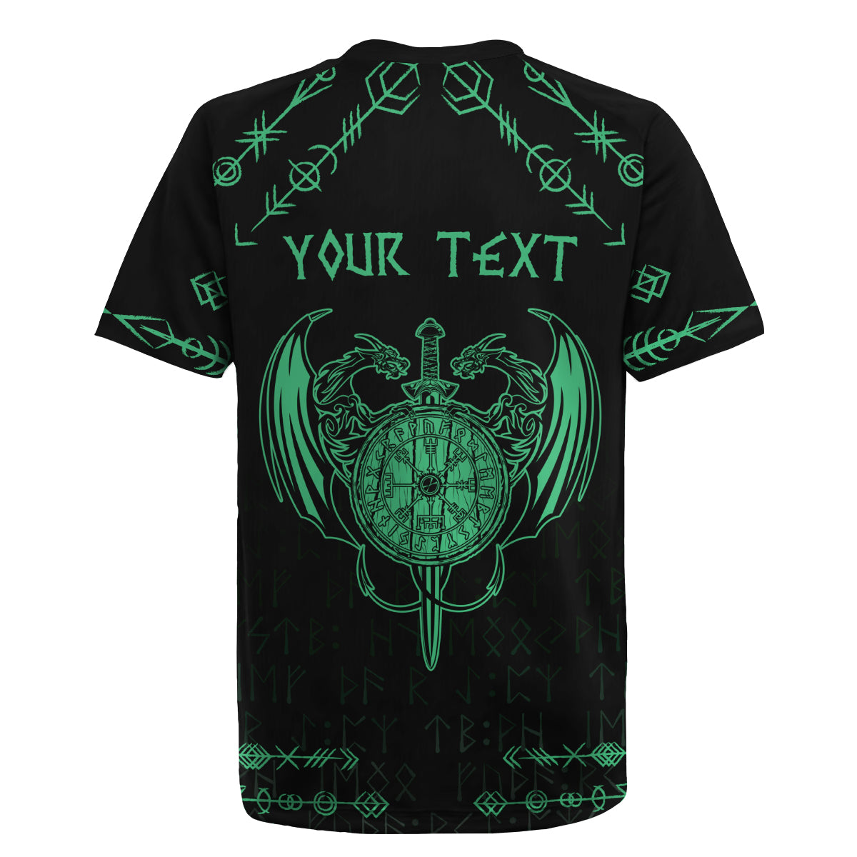 Personalized Viking Dragon Rugby Jersey with Sword Green Scandinavian Tattoo - Wonder Print Shop