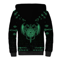 Personalized Viking Dragon Sherpa Hoodie with Sword Green Scandinavian Tattoo - Wonder Print Shop