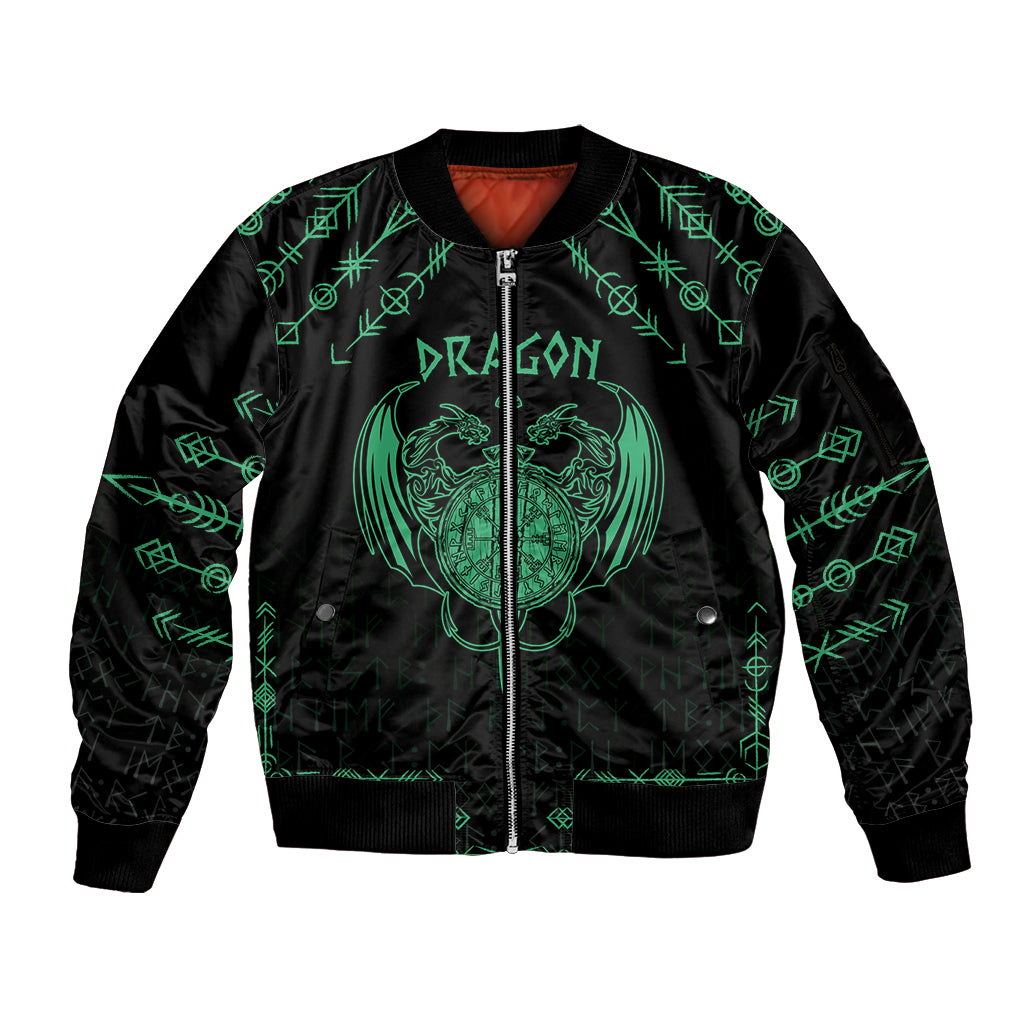 Personalized Viking Dragon Sleeve Zip Bomber Jacket with Sword Green Scandinavian Tattoo - Wonder Print Shop