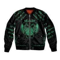 Personalized Viking Dragon Sleeve Zip Bomber Jacket with Sword Green Scandinavian Tattoo - Wonder Print Shop