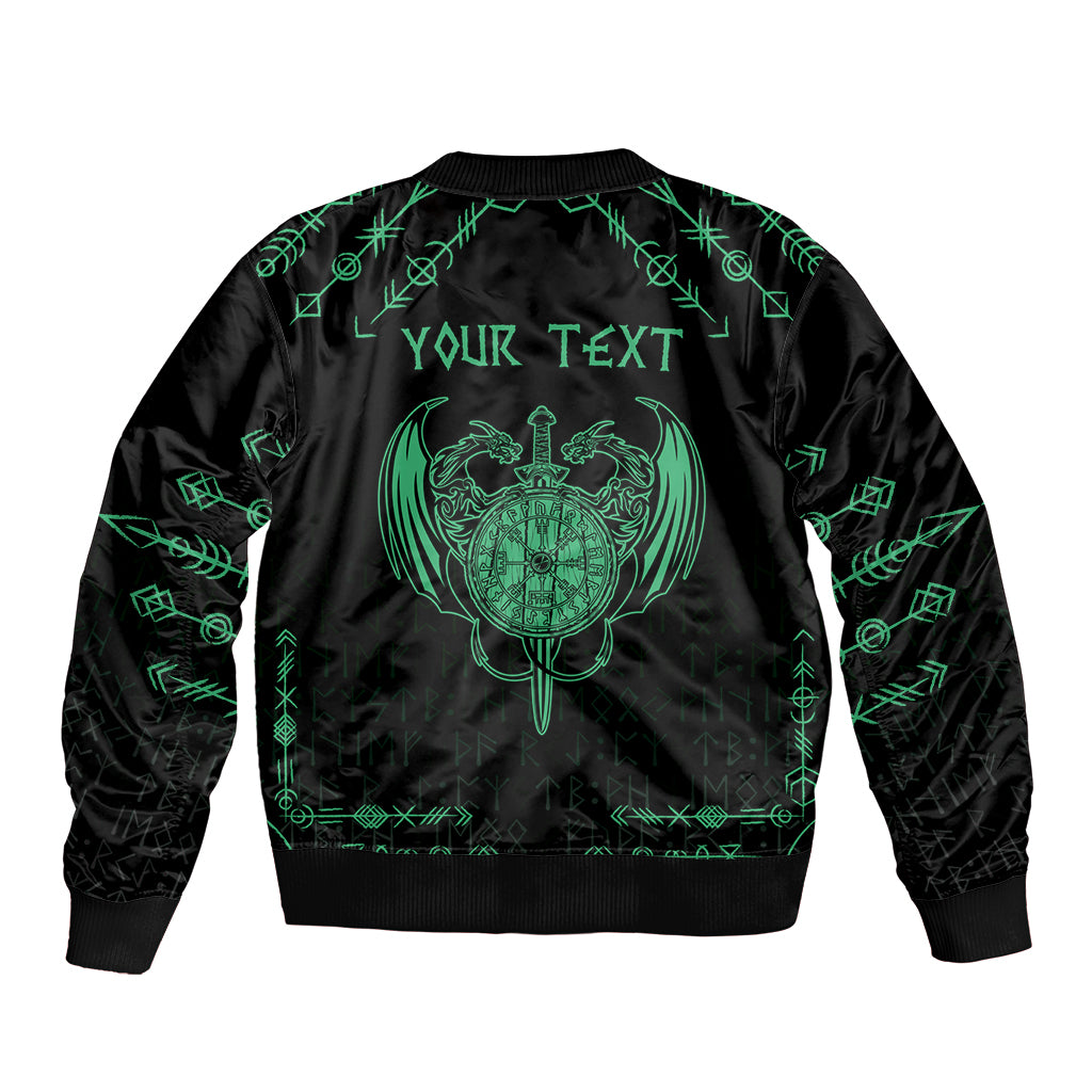 Personalized Viking Dragon Sleeve Zip Bomber Jacket with Sword Green Scandinavian Tattoo - Wonder Print Shop