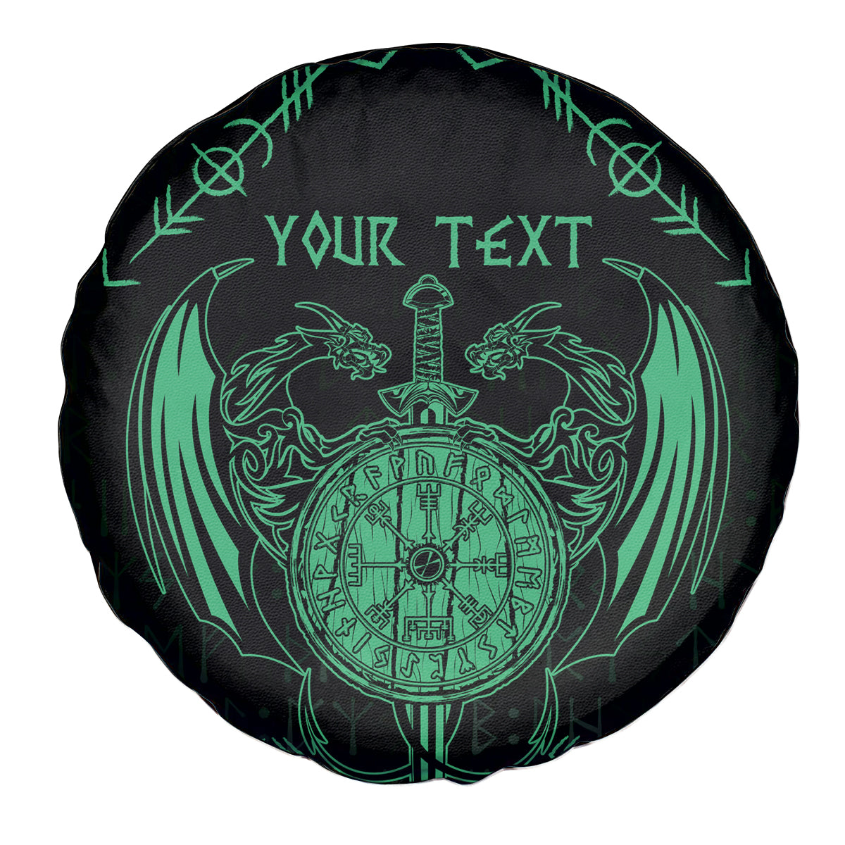 Personalized Viking Dragon Spare Tire Cover with Sword Green Scandinavian Tattoo - Wonder Print Shop