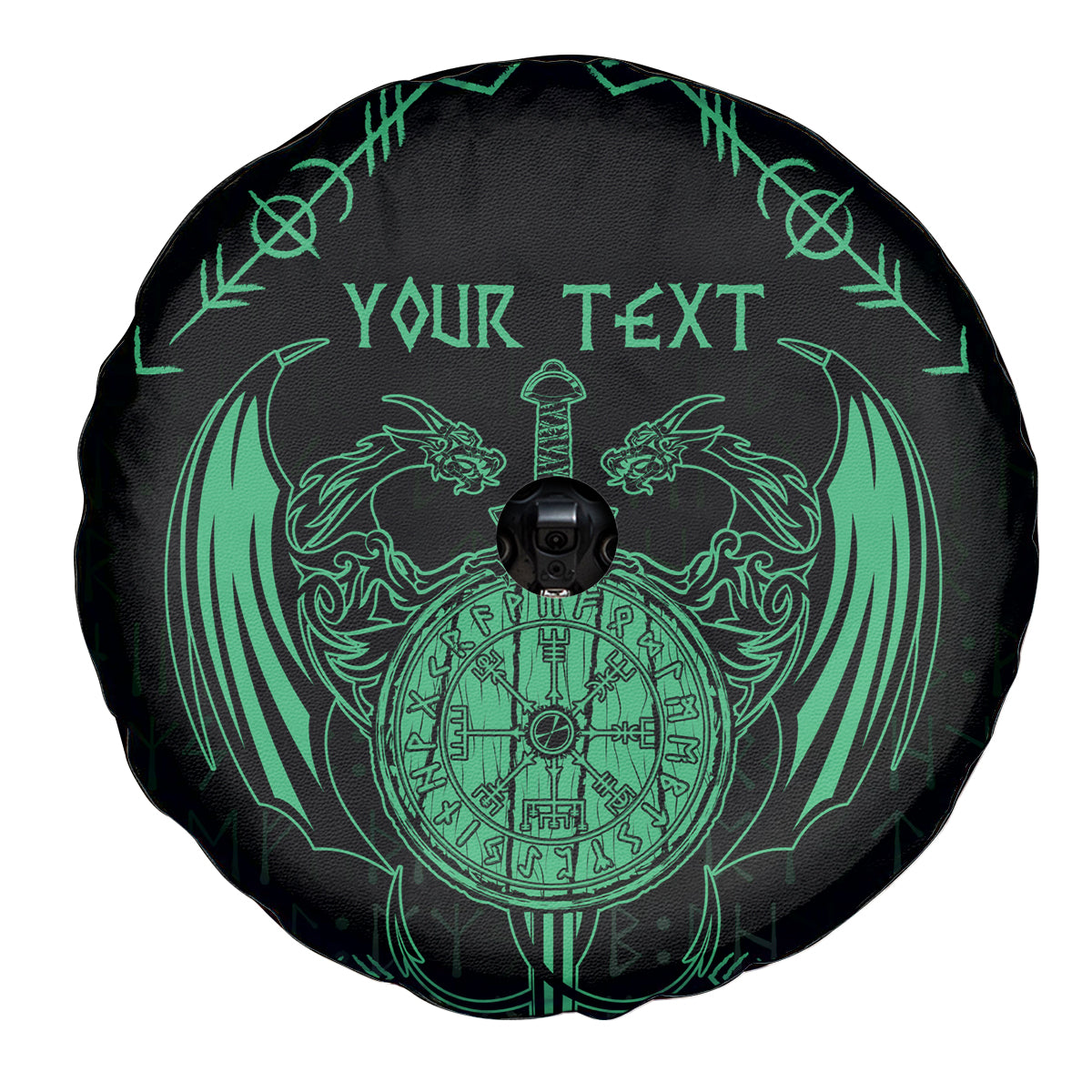 Personalized Viking Dragon Spare Tire Cover with Sword Green Scandinavian Tattoo - Wonder Print Shop