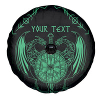 Personalized Viking Dragon Spare Tire Cover with Sword Green Scandinavian Tattoo - Wonder Print Shop