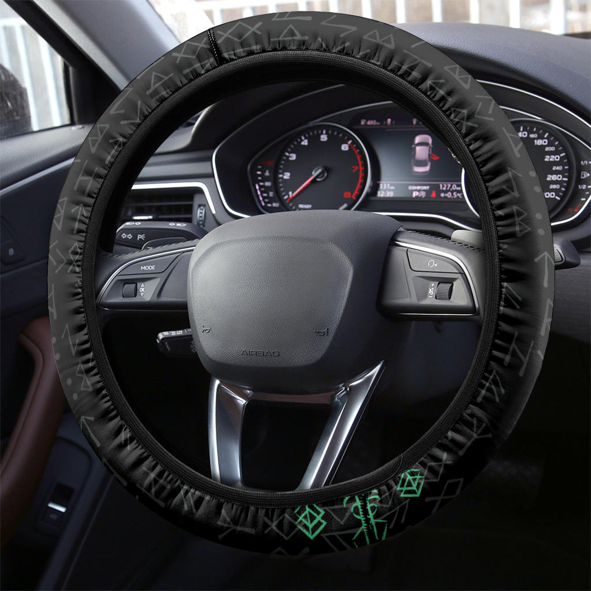 Viking Dragon Steering Wheel Cover with Sword Green Scandinavian Tattoo - Wonder Print Shop