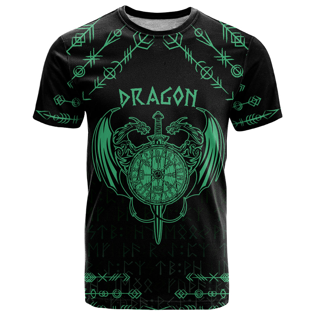 Personalized Viking Dragon T Shirt with Sword Green Scandinavian Tattoo - Wonder Print Shop