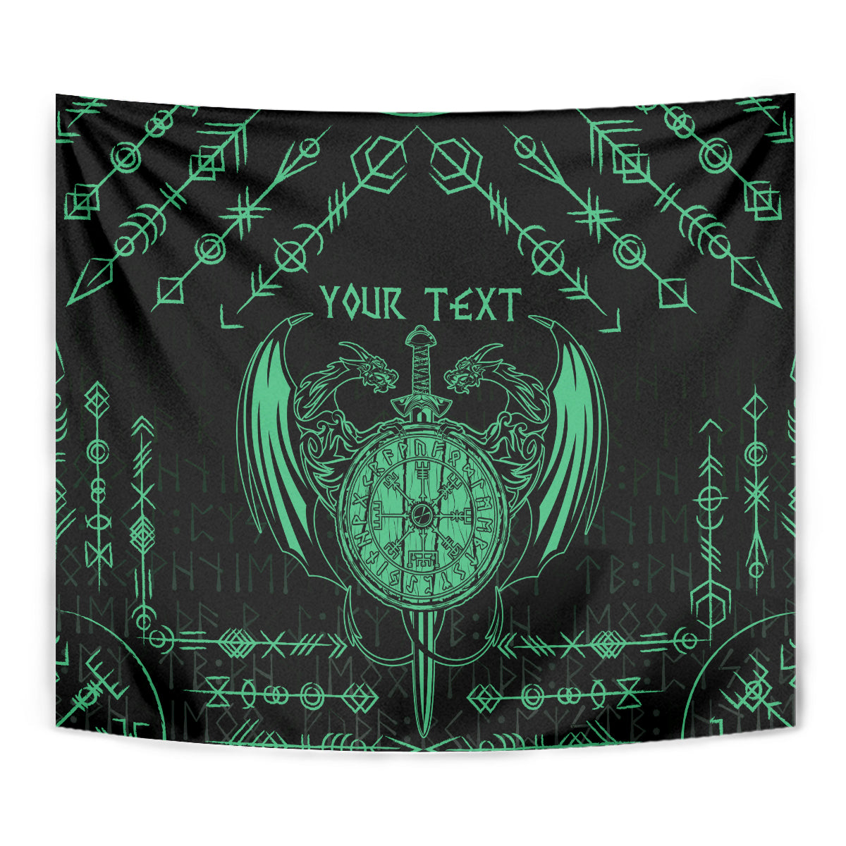Personalized Viking Dragon Tapestry with Sword Green Scandinavian Tattoo - Wonder Print Shop
