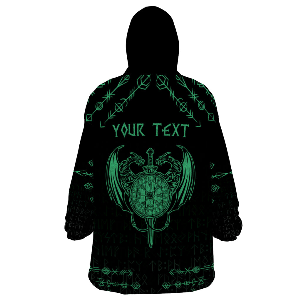 Personalized Viking Dragon Wearable Blanket Hoodie with Sword Green Scandinavian Tattoo - Wonder Print Shop