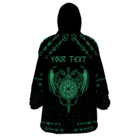 Personalized Viking Dragon Wearable Blanket Hoodie with Sword Green Scandinavian Tattoo - Wonder Print Shop