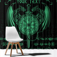 Personalized Viking Dragon Window Curtain with Sword Green Scandinavian Tattoo - Wonder Print Shop