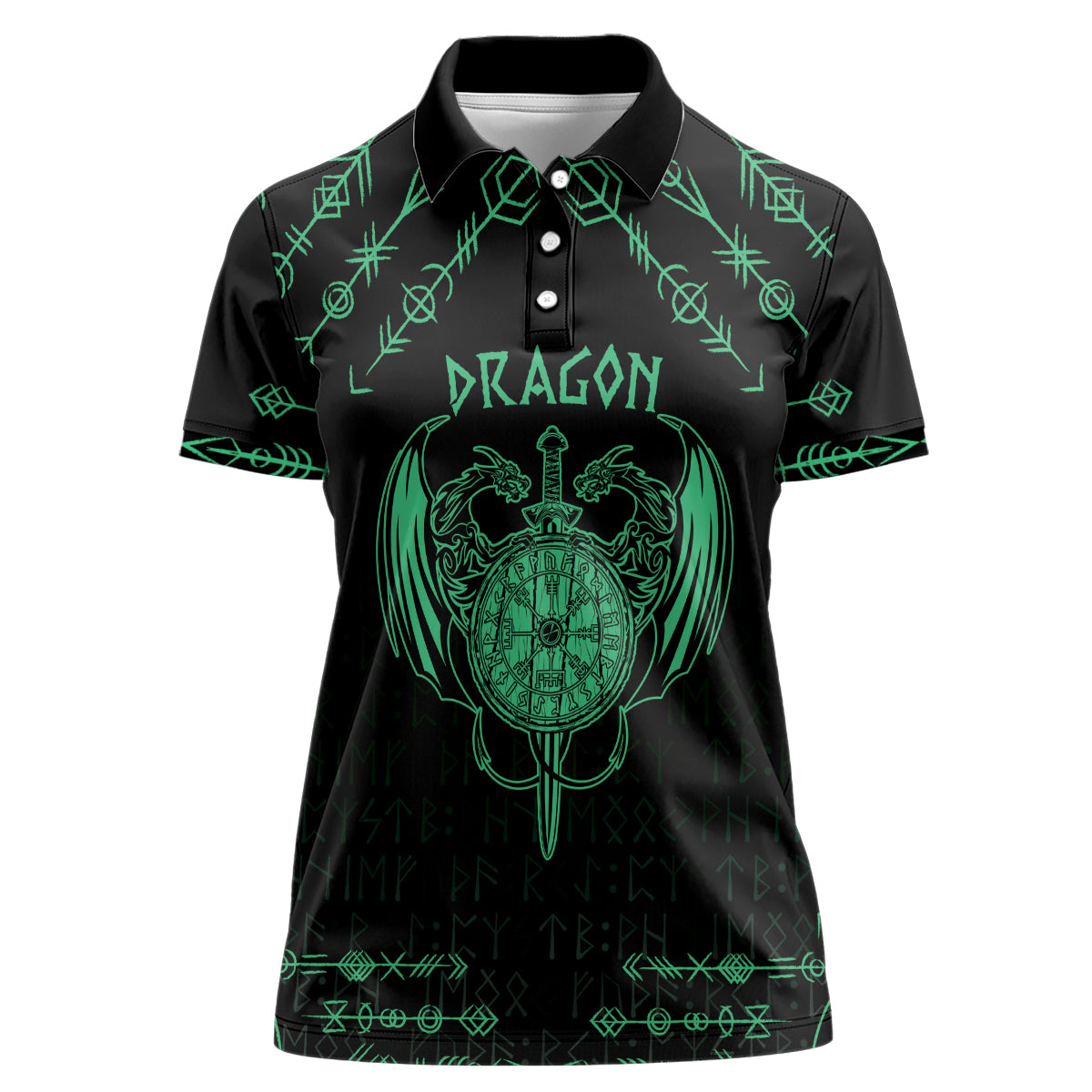 Personalized Viking Dragon Women Polo Shirt with Sword Green Scandinavian Tattoo - Wonder Print Shop