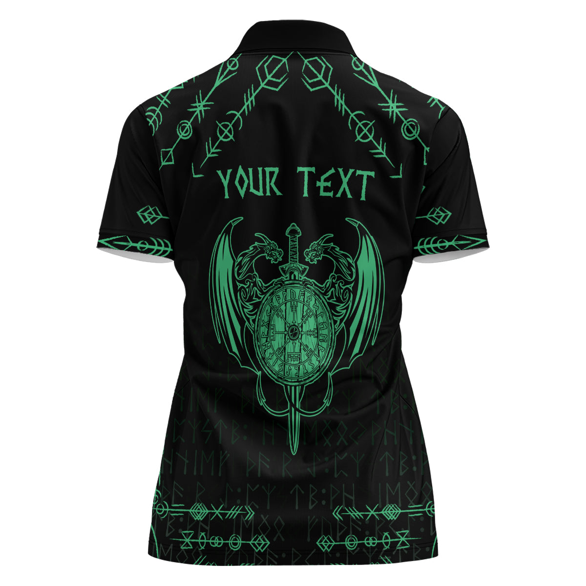 Personalized Viking Dragon Women Polo Shirt with Sword Green Scandinavian Tattoo - Wonder Print Shop
