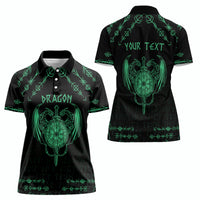 Personalized Viking Dragon Women Polo Shirt with Sword Green Scandinavian Tattoo - Wonder Print Shop