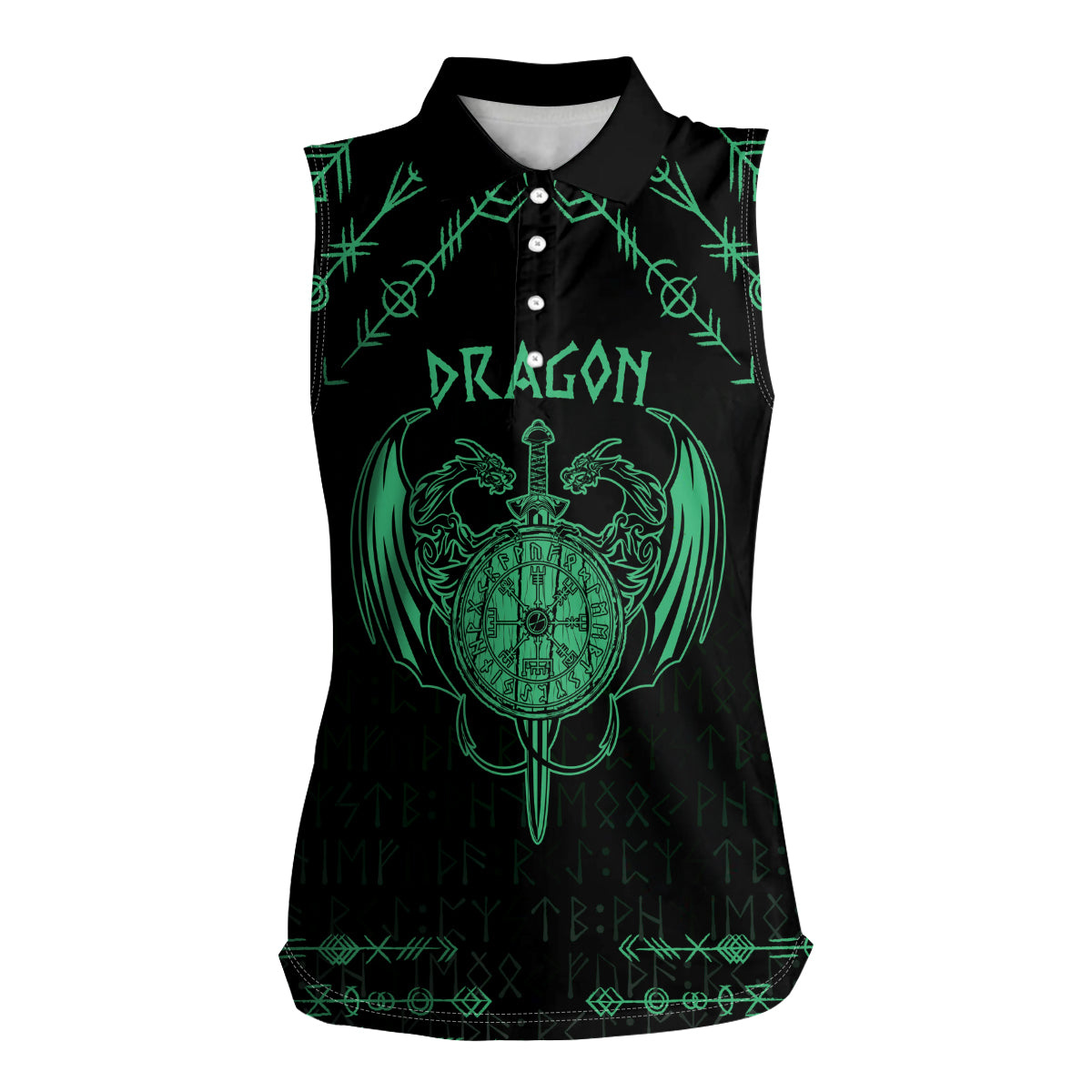 Personalized Viking Dragon Women Sleeveless Polo Shirt with Sword Green Scandinavian Tattoo - Wonder Print Shop