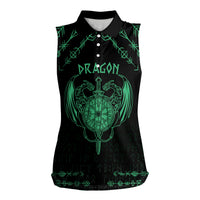 Personalized Viking Dragon Women Sleeveless Polo Shirt with Sword Green Scandinavian Tattoo - Wonder Print Shop