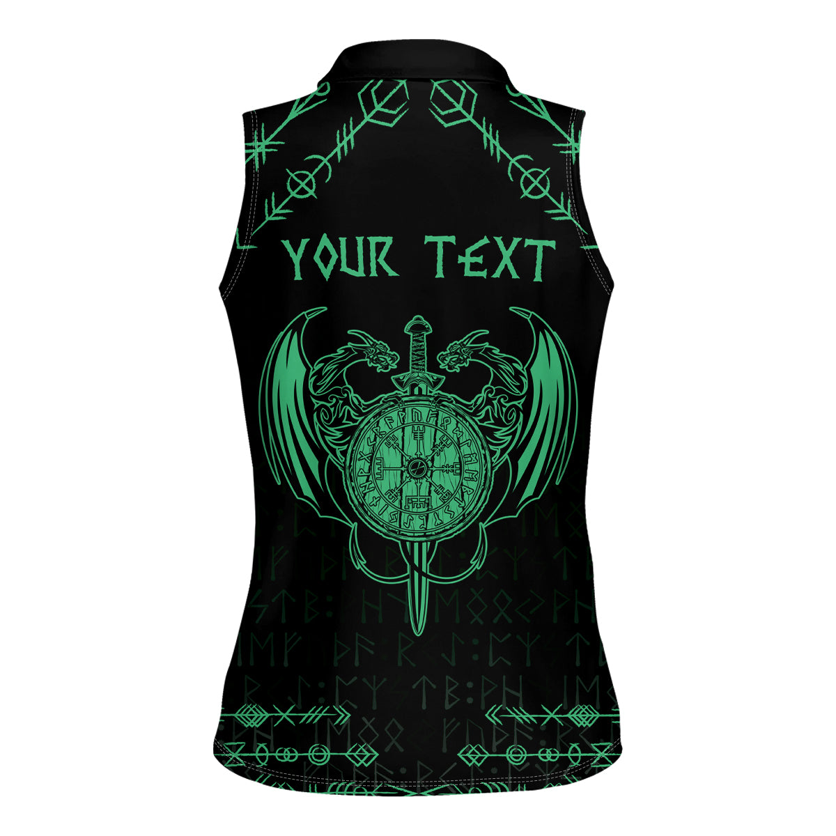 Personalized Viking Dragon Women Sleeveless Polo Shirt with Sword Green Scandinavian Tattoo - Wonder Print Shop