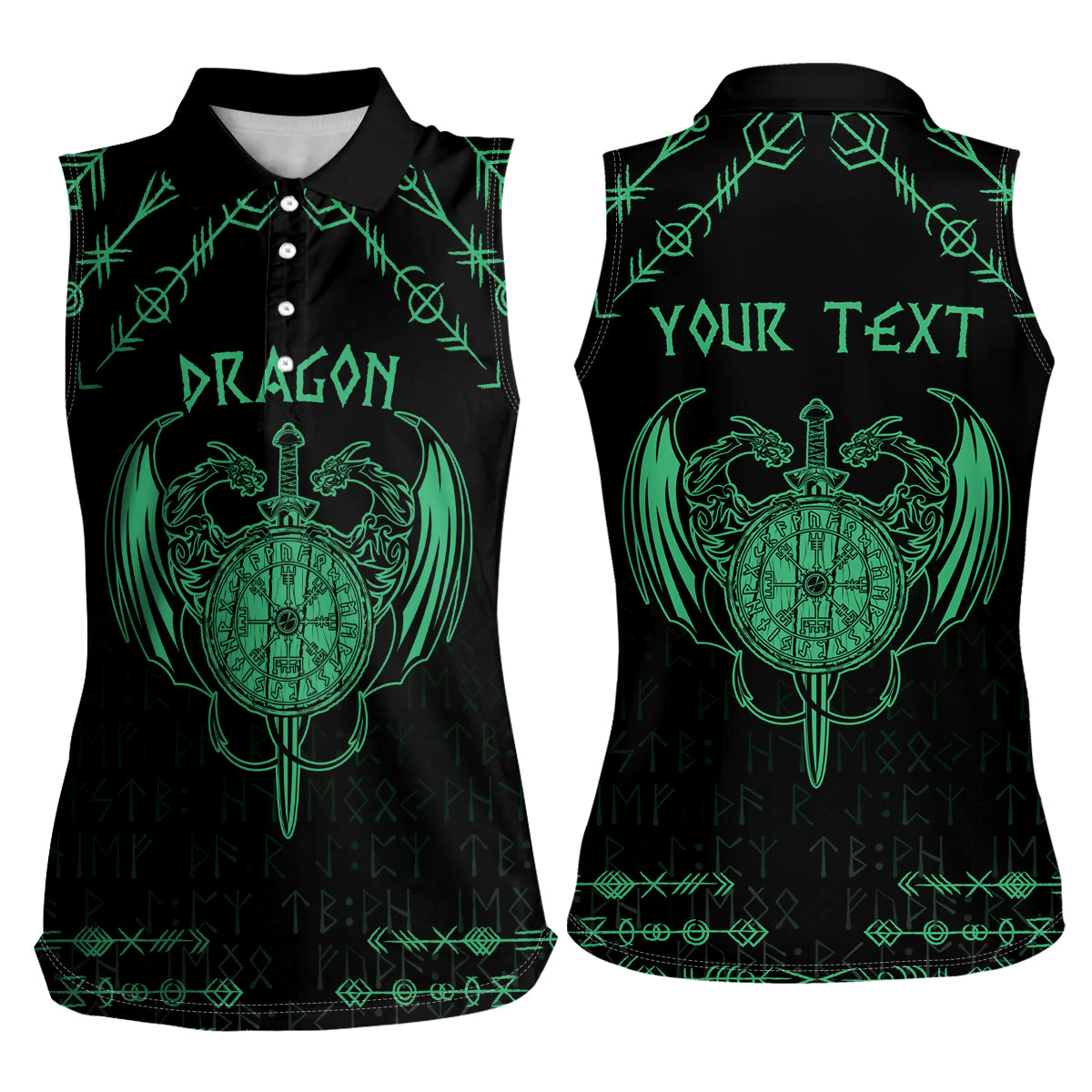 Personalized Viking Dragon Women Sleeveless Polo Shirt with Sword Green Scandinavian Tattoo - Wonder Print Shop