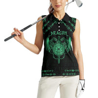 Personalized Viking Dragon Women Sleeveless Polo Shirt with Sword Green Scandinavian Tattoo - Wonder Print Shop