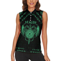 Personalized Viking Dragon Women Sleeveless Polo Shirt with Sword Green Scandinavian Tattoo - Wonder Print Shop