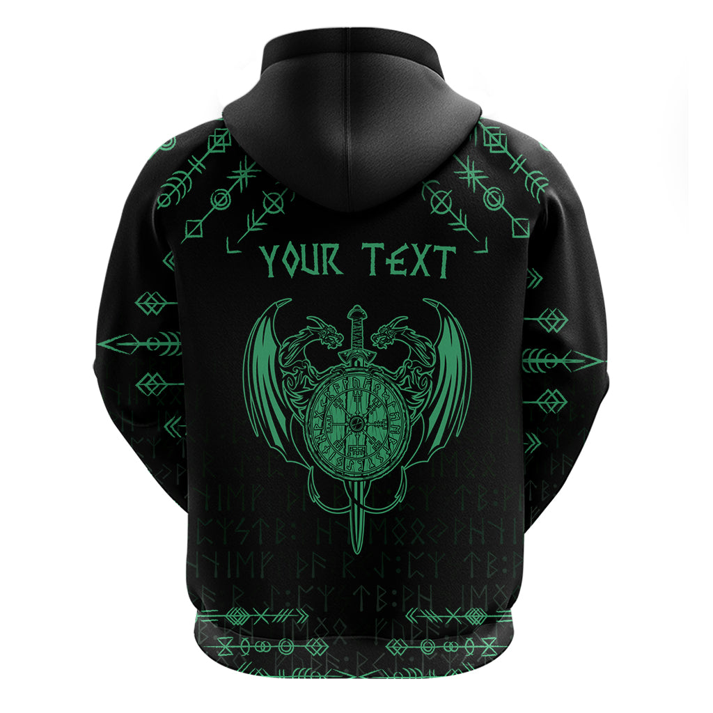 Personalized Viking Dragon Zip Hoodie with Sword Green Scandinavian Tattoo - Wonder Print Shop