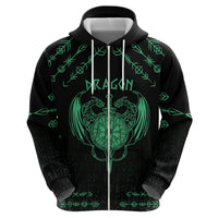 Personalized Viking Dragon Zip Hoodie with Sword Green Scandinavian Tattoo - Wonder Print Shop