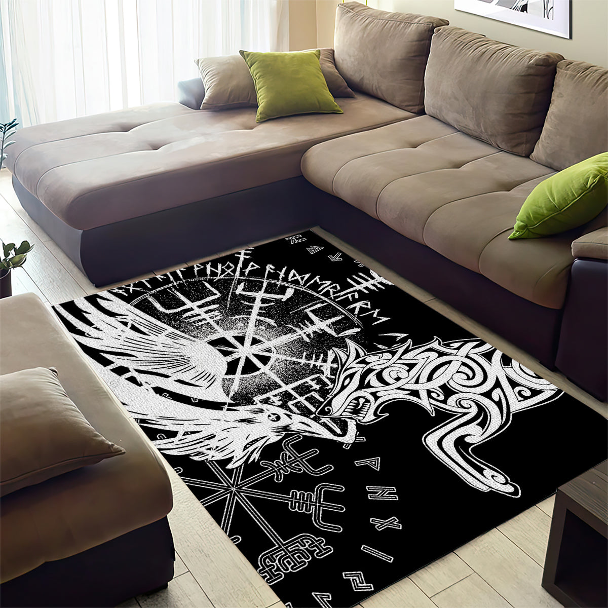 Vikings Raven and Wolf Area Rug with Aegishjalmur Unique LT9 - Wonder Print Shop