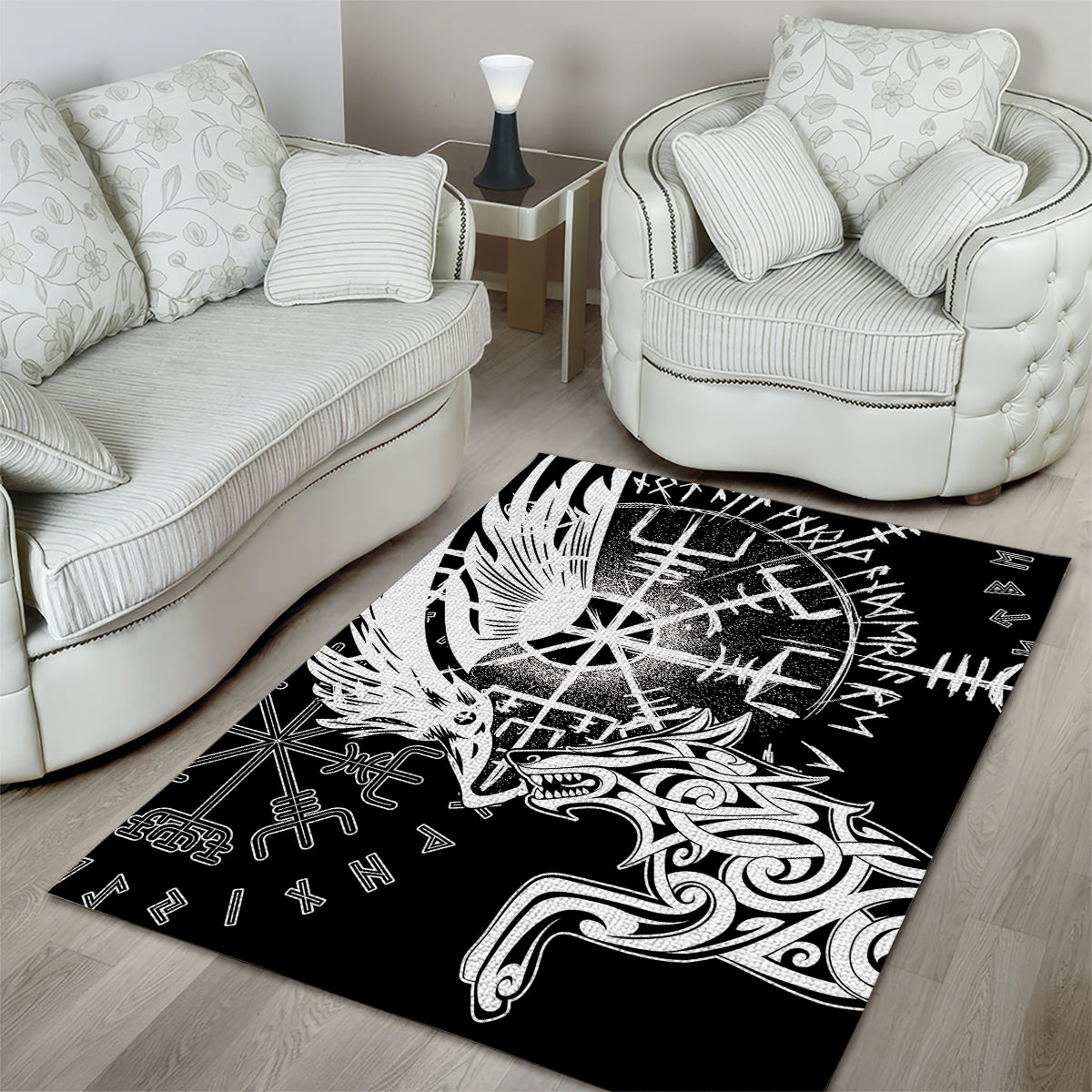 Vikings Raven and Wolf Area Rug with Aegishjalmur Unique LT9 - Wonder Print Shop