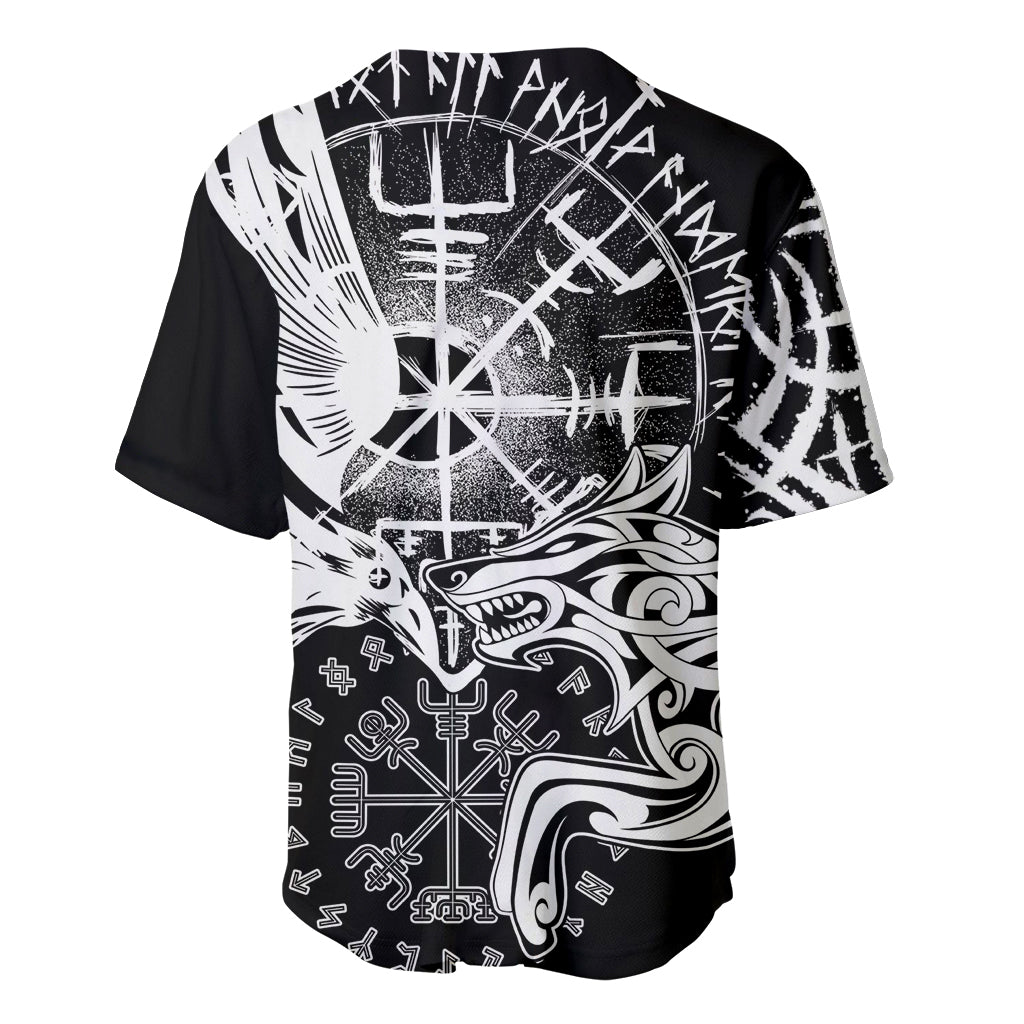 Vikings Raven and Wolf Baseball Jersey with Aegishjalmur Unique LT9 - Wonder Print Shop