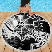 Vikings Raven and Wolf Beach Blanket with Aegishjalmur Unique LT9 - Wonder Print Shop