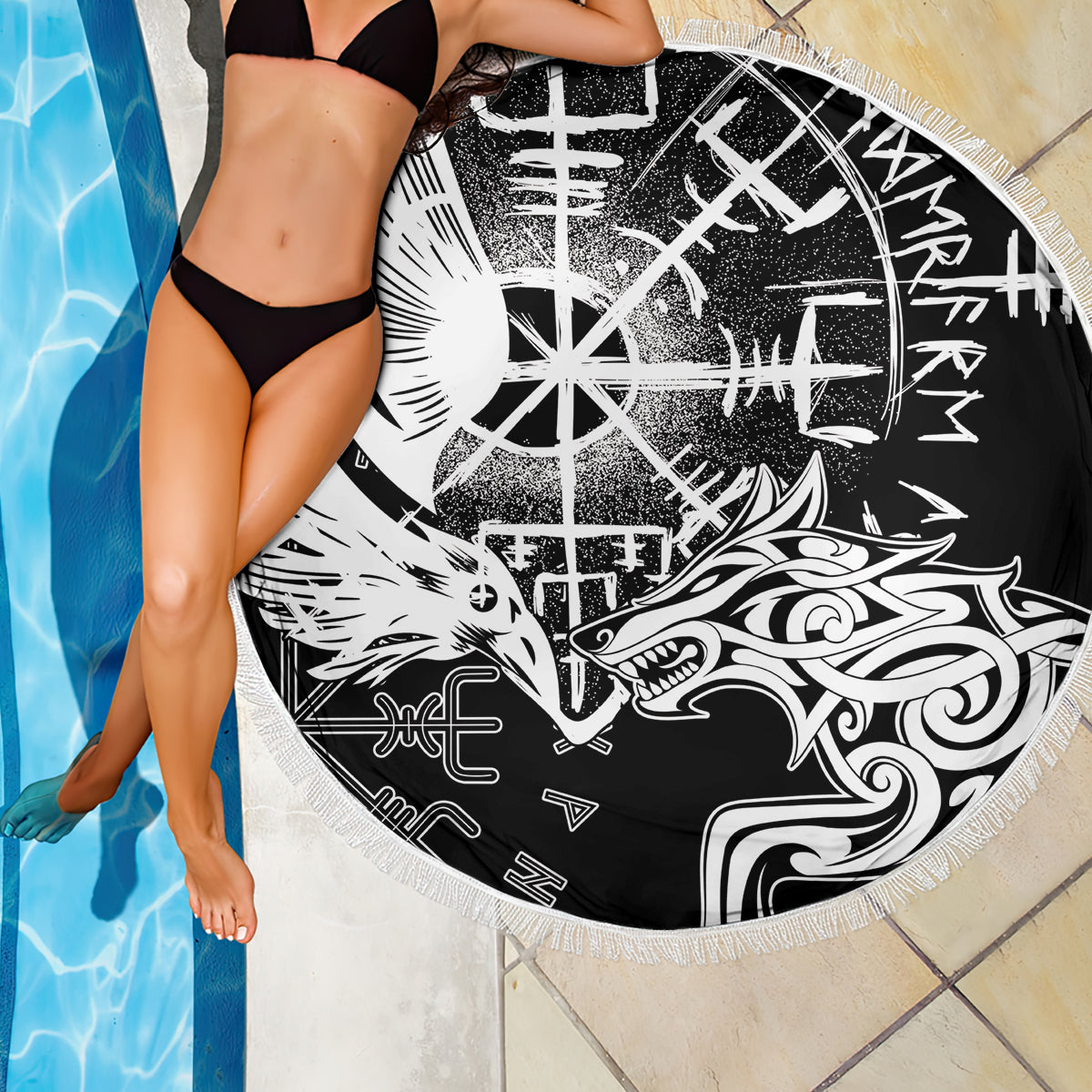 Vikings Raven and Wolf Beach Blanket with Aegishjalmur Unique LT9 - Wonder Print Shop