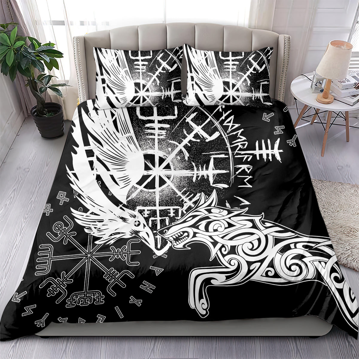 Vikings Raven and Wolf Bedding Set with Aegishjalmur Unique LT9 - Wonder Print Shop