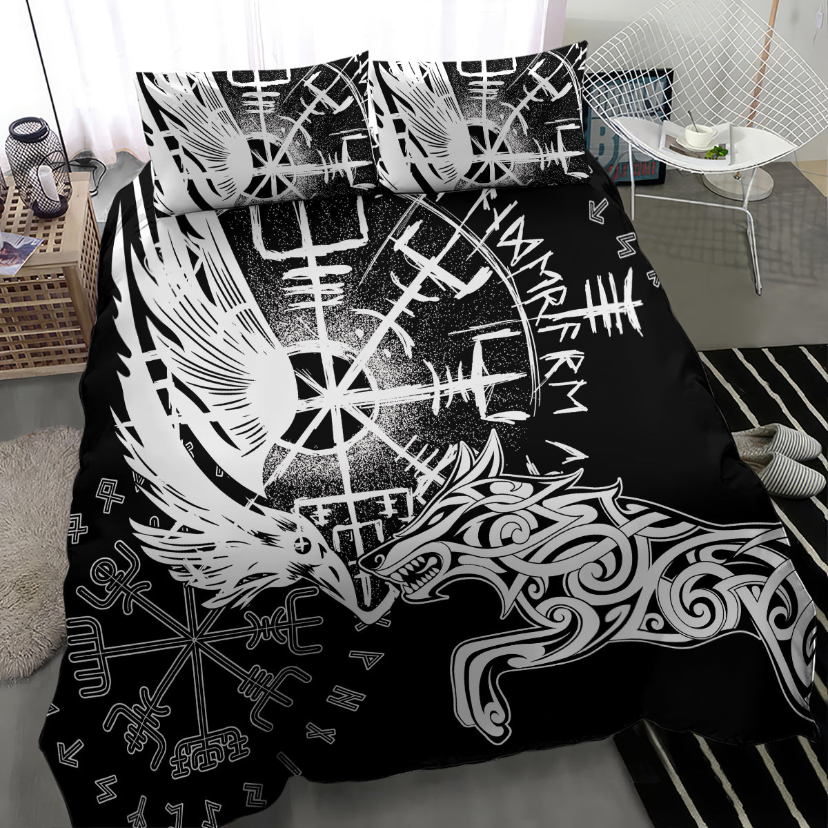 Vikings Raven and Wolf Bedding Set with Aegishjalmur Unique LT9 - Wonder Print Shop
