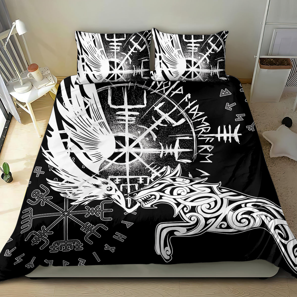 Vikings Raven and Wolf Bedding Set with Aegishjalmur Unique LT9 - Wonder Print Shop