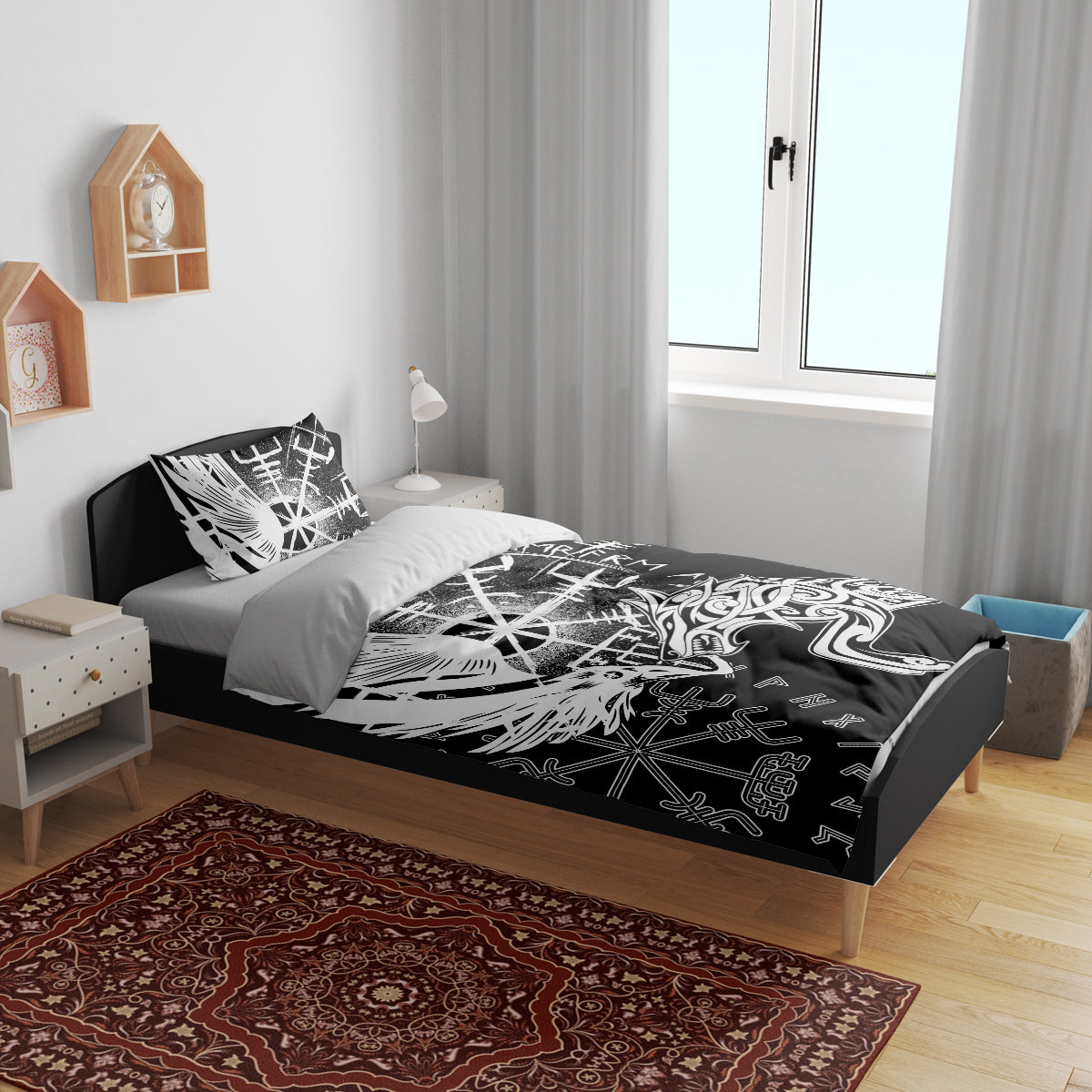 Vikings Raven and Wolf Bedding Set with Aegishjalmur Unique LT9 - Wonder Print Shop