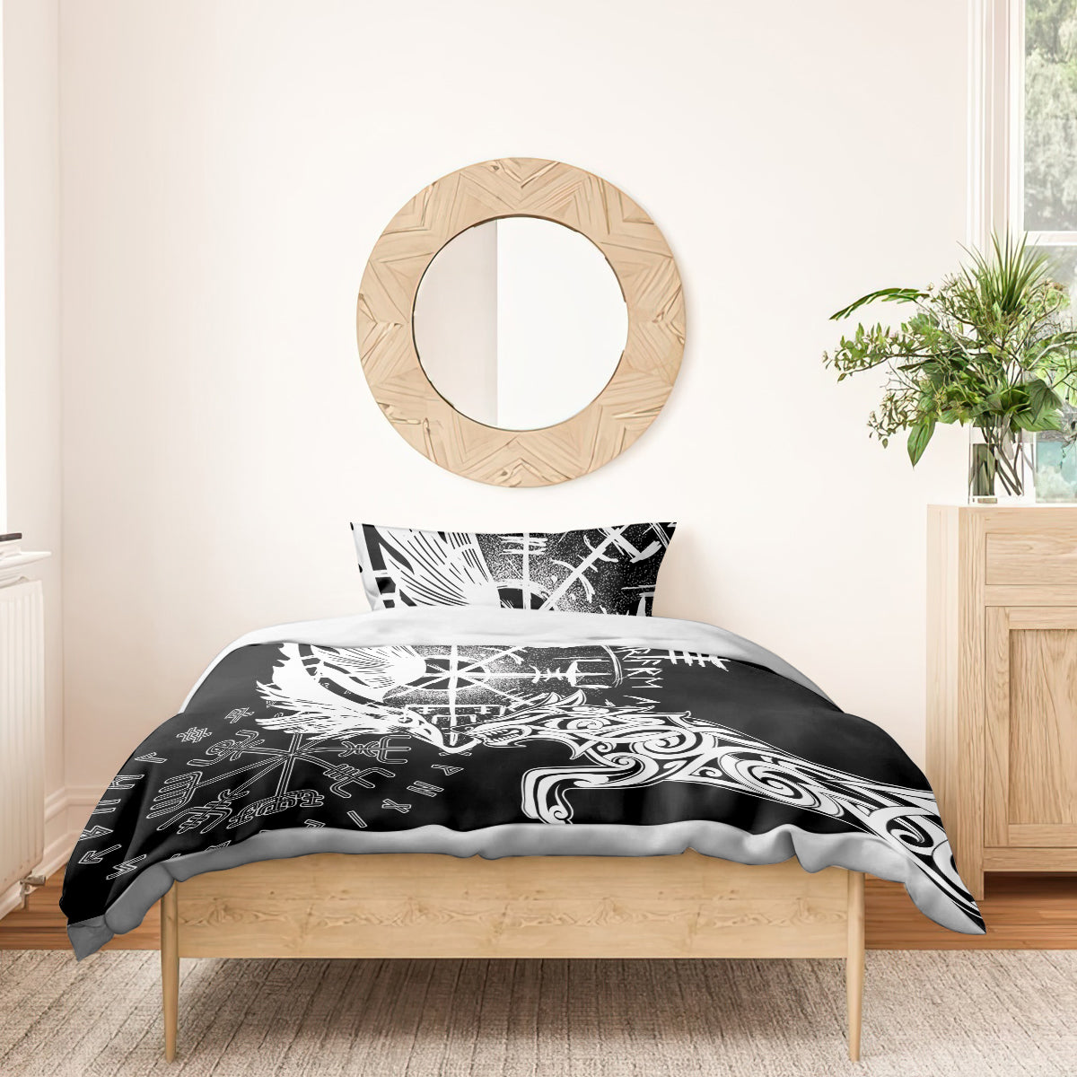 Vikings Raven and Wolf Bedding Set with Aegishjalmur Unique LT9 - Wonder Print Shop