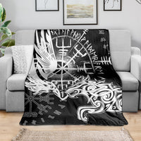 Vikings Raven and Wolf Blanket with Aegishjalmur Unique