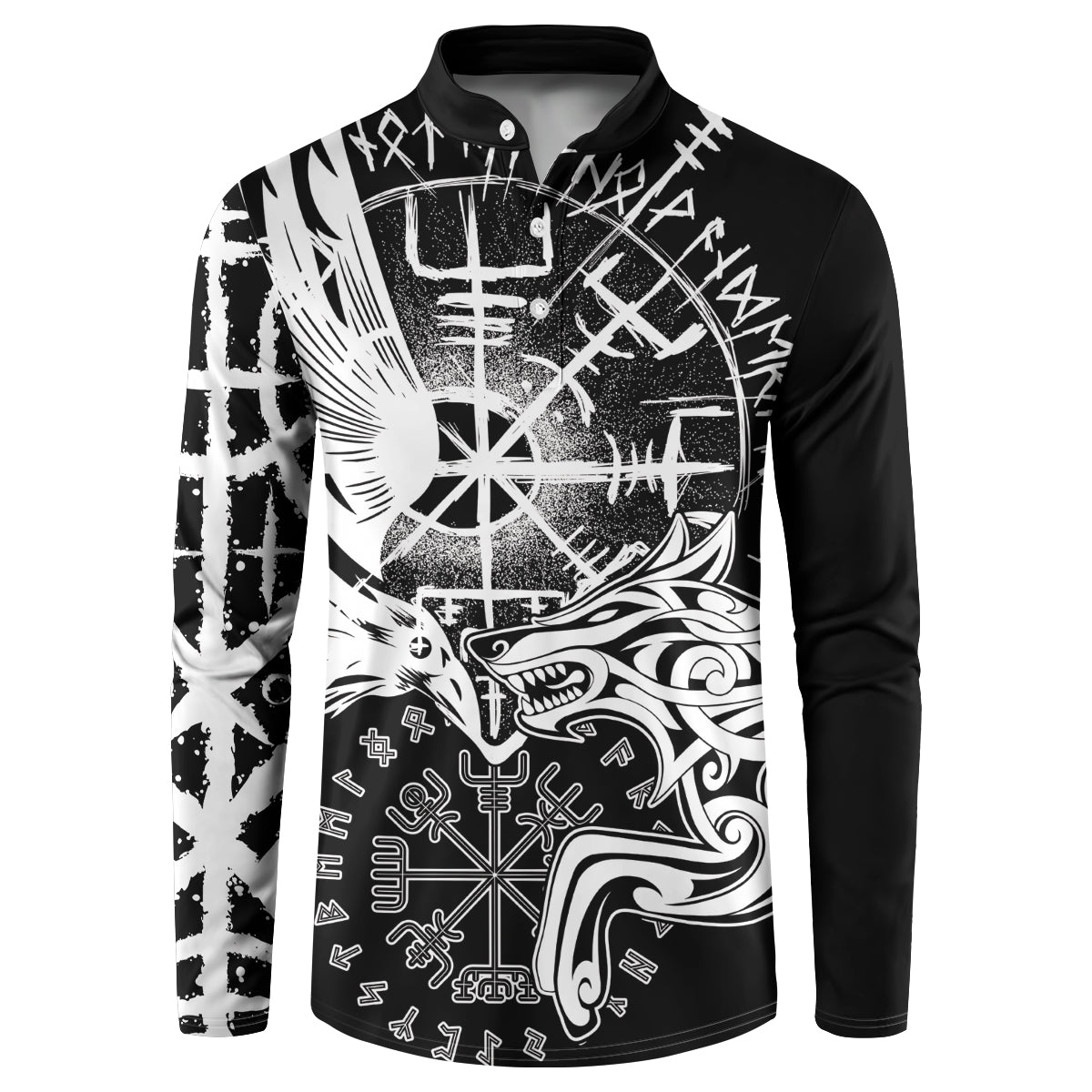 Vikings Raven and Wolf Button Sweatshirt with Aegishjalmur Unique LT9 - Wonder Print Shop