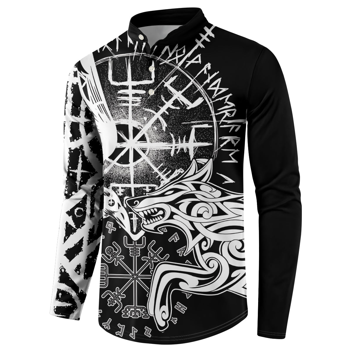 Vikings Raven and Wolf Button Sweatshirt with Aegishjalmur Unique LT9 - Wonder Print Shop