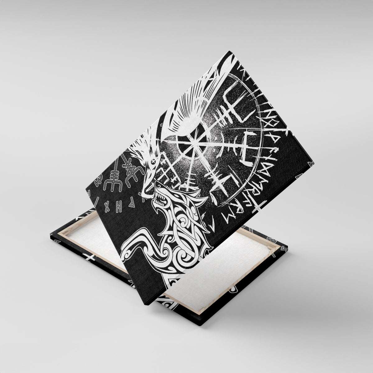 Vikings Raven and Wolf Canvas Wall Art with Aegishjalmur Unique LT9 - Wonder Print Shop