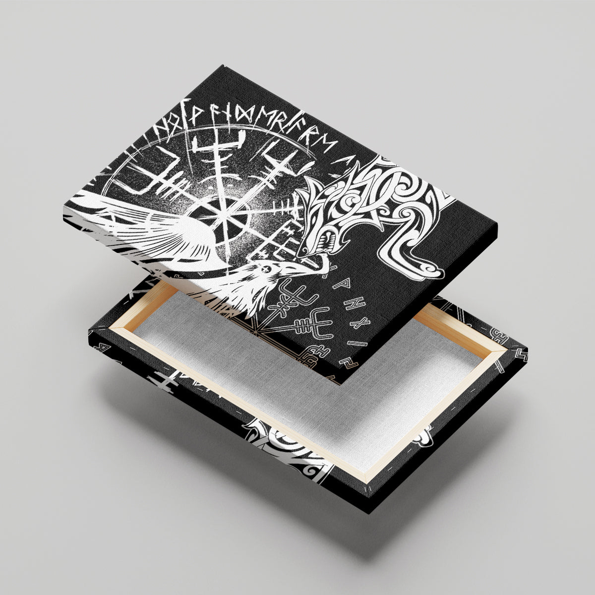 Vikings Raven and Wolf Canvas Wall Art with Aegishjalmur Unique LT9 - Wonder Print Shop