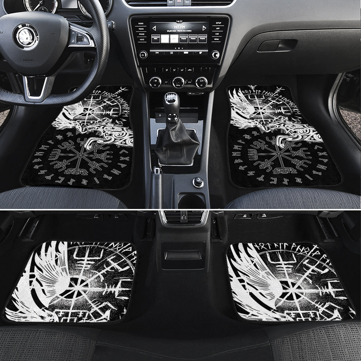 Vikings Raven and Wolf Car Mats with Aegishjalmur Unique