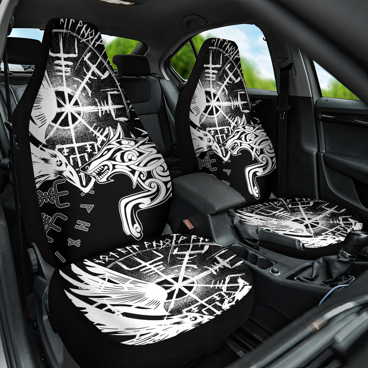 Vikings Raven and Wolf Car Seat Cover with Aegishjalmur Unique