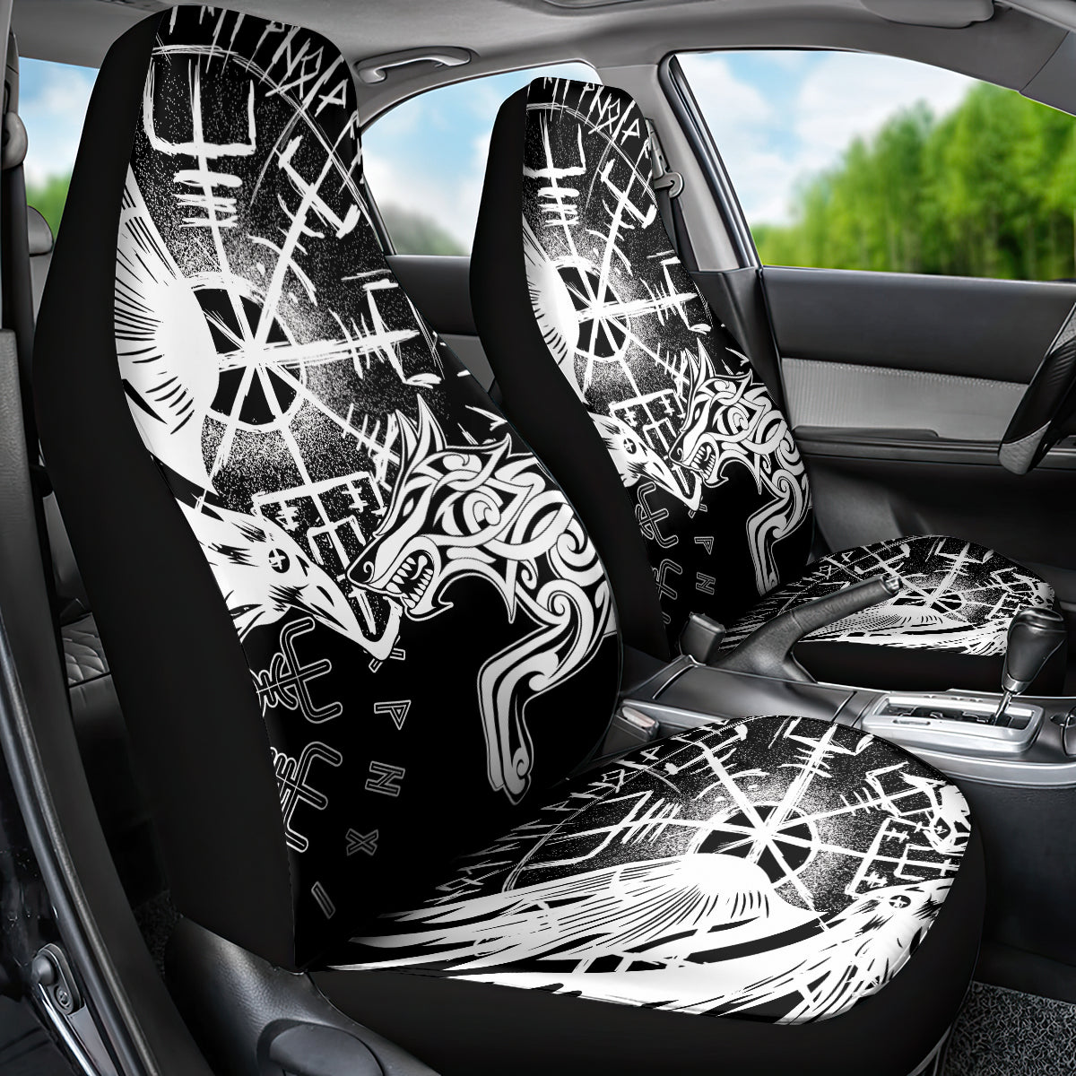 Vikings Raven and Wolf Car Seat Cover with Aegishjalmur Unique LT9 - Wonder Print Shop