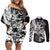 Vikings Raven and Wolf Couples Matching Off Shoulder Short Dress and Long Sleeve Button Shirt with Aegishjalmur Unique LT9 - Wonder Print Shop