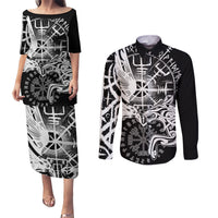 Vikings Raven and Wolf Couples Matching Puletasi and Long Sleeve Button Shirt with Aegishjalmur Unique LT9 - Wonder Print Shop