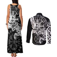Vikings Raven and Wolf Couples Matching Tank Maxi Dress and Long Sleeve Button Shirt with Aegishjalmur Unique LT9 - Wonder Print Shop