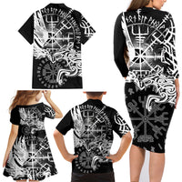 Vikings Raven and Wolf Family Matching Long Sleeve Bodycon Dress and Hawaiian Shirt with Aegishjalmur Unique LT9 - Wonder Print Shop