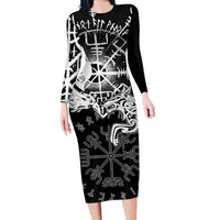 Vikings Raven and Wolf Family Matching Long Sleeve Bodycon Dress and Hawaiian Shirt with Aegishjalmur Unique LT9 - Wonder Print Shop