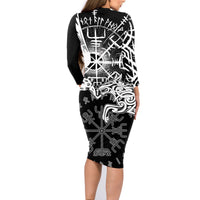 Vikings Raven and Wolf Family Matching Long Sleeve Bodycon Dress and Hawaiian Shirt with Aegishjalmur Unique LT9 - Wonder Print Shop